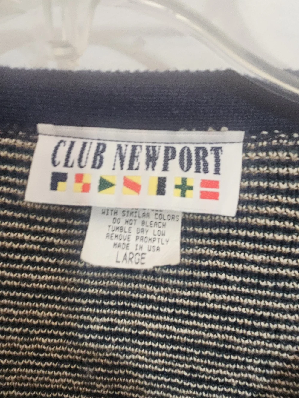 Club Newport Made in USA Golf Patchwork Cardigan Sweater Large Euc